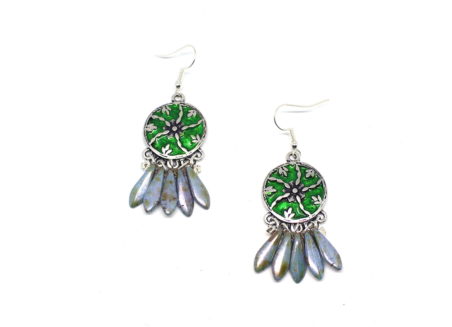 Boucles D'oreilles Oscar De La Renta - Fleurs émaillées Blanc Et Bleu Clair - Neuf Sans Boîte