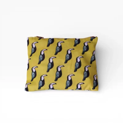 Pochette en tissu coton toucan ananas zippée