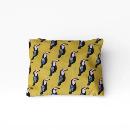 Pochette en tissu coton toucan ananas zippée