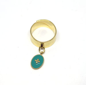 Bague dorée réglable avec médaille émaillée