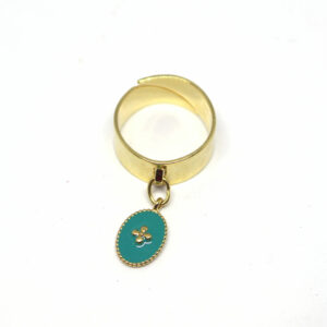 Bague dorée réglable avec médaille émaillée