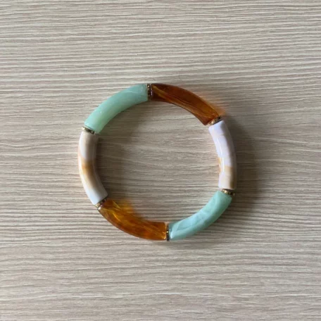 bracelet jonc élastique tube vert clair marron beige