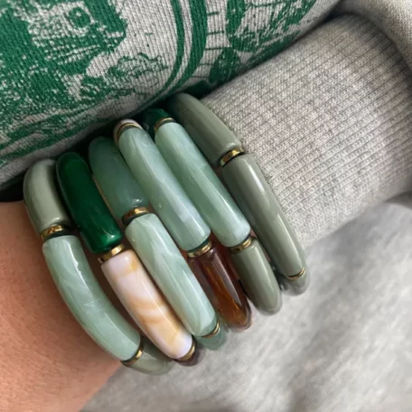 bracelet jonc élastique résine tube vert marron beige