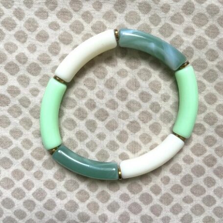 Bracelet jonc résine tube acétate vert et blanc