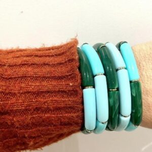 Bracelet jonc élastique résine tube bleu et vert