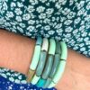 Bracelet jonc élastique perles résine tube acétate acrylique vert