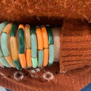 Bracelet jonc élastique résine tube vert et orange