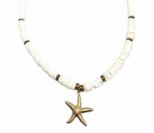 collier heishi coquillages et pendentif doré étoile de mer