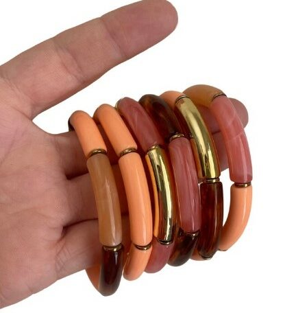 bracelet jonc résine 6 mm saumon marron