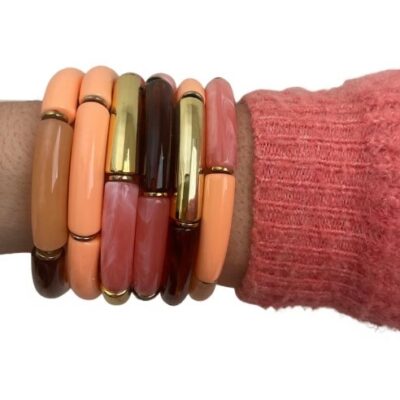 bracelet jonc résine élastique 6 mm saumon marron