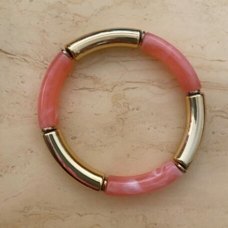 bracelet jonc résine 6 mm rose et doré