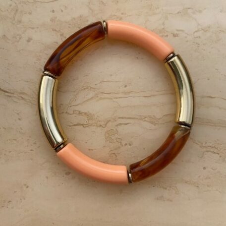 bracelet jonc résine 6 mm saumon marron doré