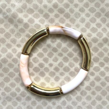 bracelet jonc résine élastique 6 mm blanc marbré et doré