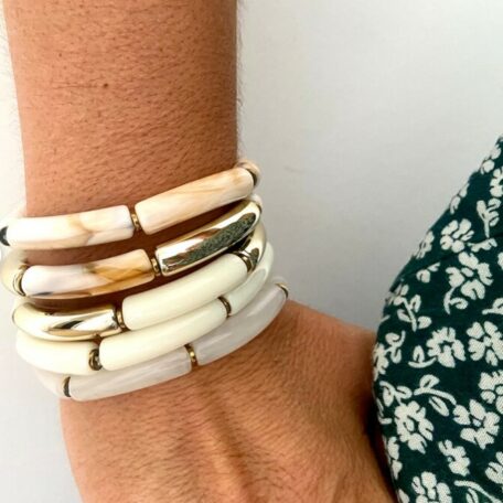 Bracelet jonc résine tube élastique blanc 6 mm