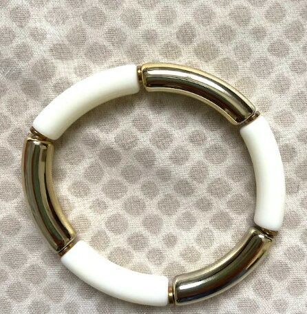 bracelet jonc résine 6 mm écru et doré