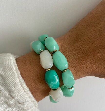 bracelet élastique résine vert blanc