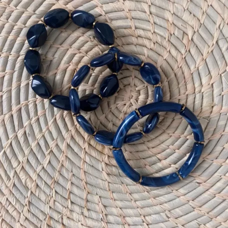 bracelet élastique résine bleu foncé marbré