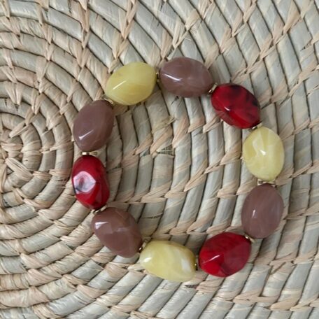 bracelet résine élastique octogone beige taupe brique