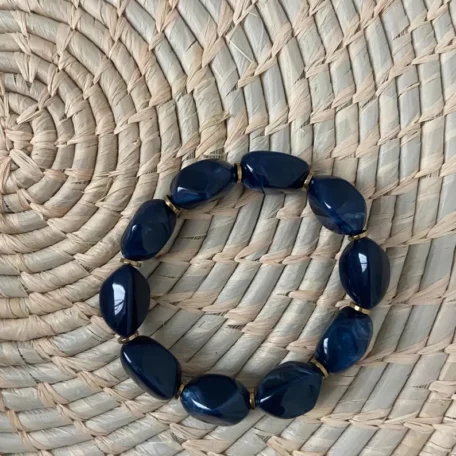 bracelet élastique résine bleu foncé marbré