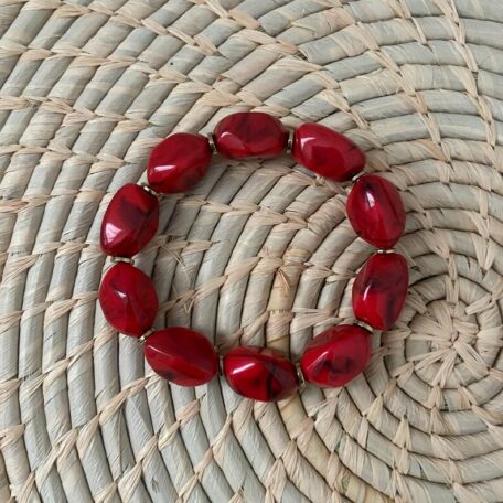 bracelet résine élastique octogone rouge brique marbré