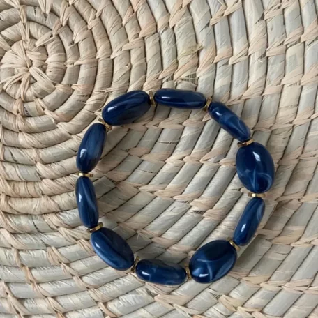 bracelet résine ovale bleu foncé marbré