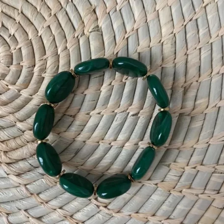 bracelet résine ovale vert foncé marbré