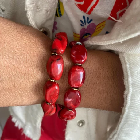 bracelet résine élastique rouge brique marbré