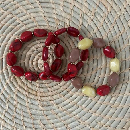 bracelet résine élastique trio rouge brique et multicolore
