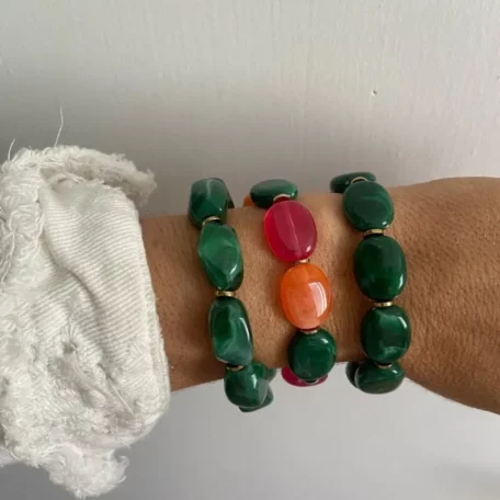 bracelet résine vert foncé rose orange trio