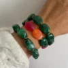 bracelet vert marbré foncé rose et orange