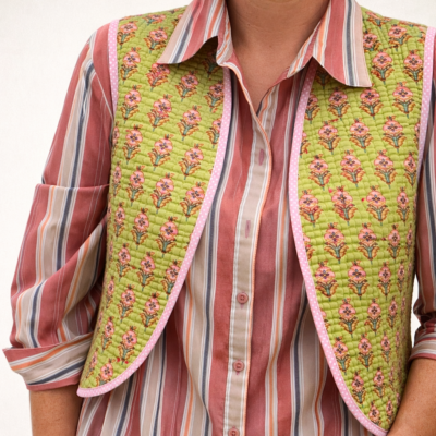 Veste matelassée réversible tissu indien vert