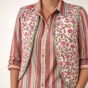Veste sans manches matelassée réversible tissu indien blanc