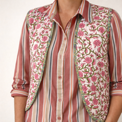 Veste sans manches matelassée réversible tissu indien blanc