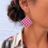 Boucles d'oreilles terre argile vichy rose