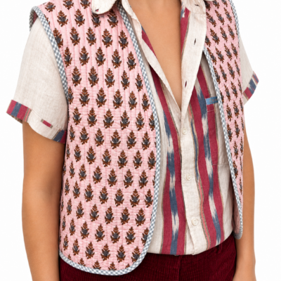 veste sans manches matelassée réversible tissu indien rose