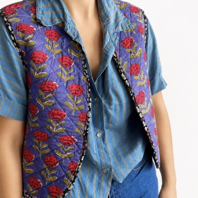 Veste matelassée réversible tissu indien violet