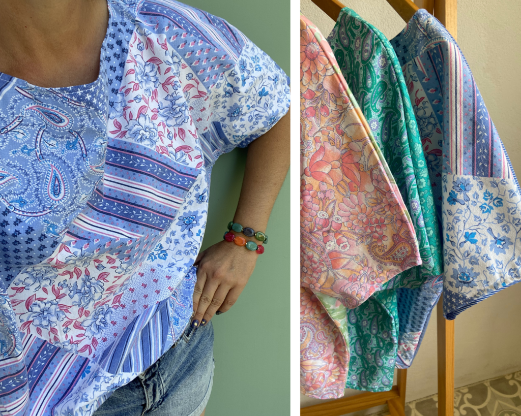 Tee-shirt fait main en petites séries en tissu upcyclé