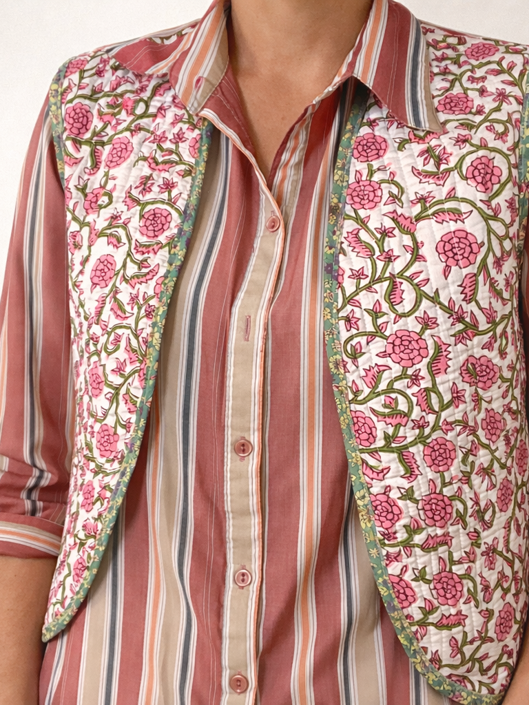 Veste sans manches matelassée réversible tissu indien blanc