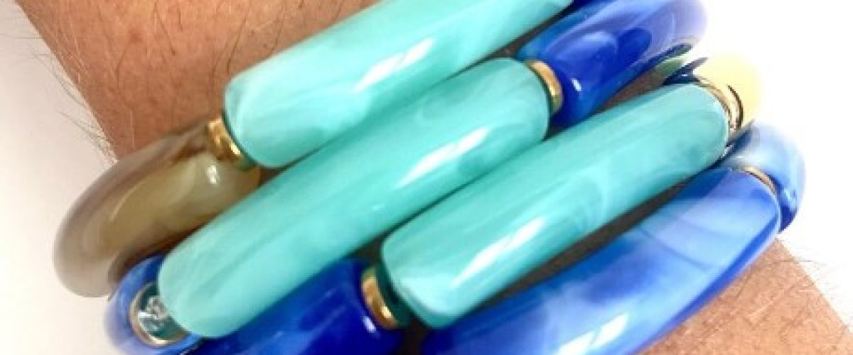 Bracelet jonc élastique résine tube bleu roi et turquoise